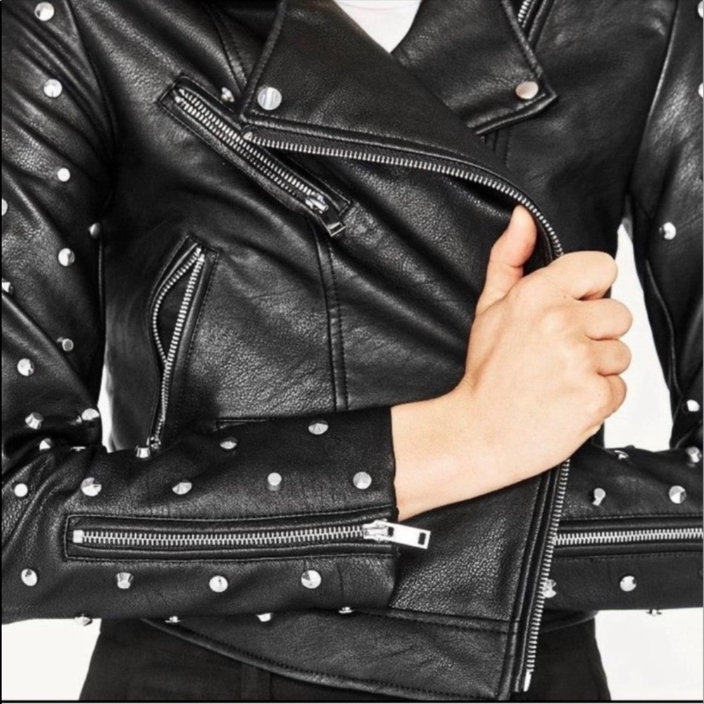 Faux leather black jacket with studs